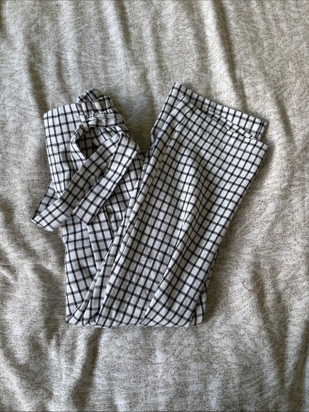Black & White Windowpane Tie-Waist Pants